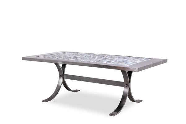 Dining Table in Polished Metal and Ceramic, 1970s-CEJ-1807396