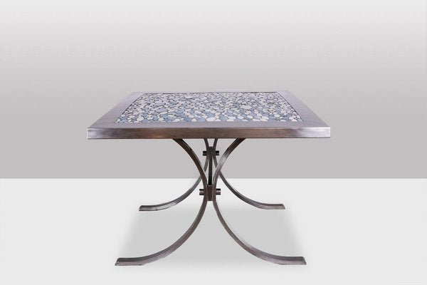 Dining Table in Polished Metal and Ceramic, 1970s-CEJ-1807396