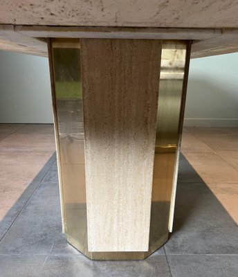 Dining Table in Travertine and Brass, France, 1970s-BA-1756185