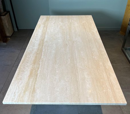 Dining Table in Travertine and Brass, France, 1970s-BA-1756185