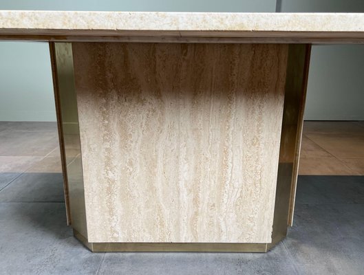 Dining Table in Travertine and Brass, France, 1970s-BA-1756185