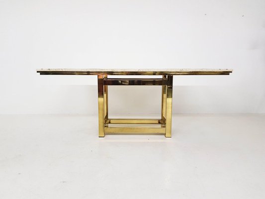 Dining Table in Travertine and Gold by Alain Delon, France, 1980s-ZO-633394