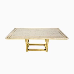 Dining Table in Travertine and Gold by Alain Delon, France, 1980s-ZO-633394