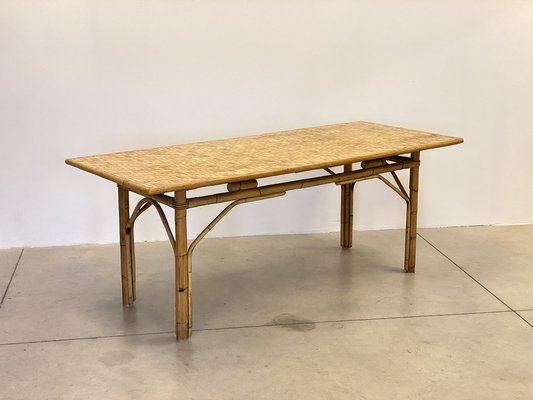 Dining Table in Wicker and Bamboo, 1970s-NPC-1785713