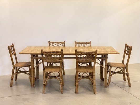 Dining Table in Wicker and Bamboo, 1970s-NPC-1785713