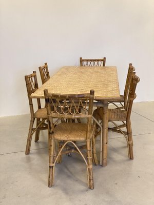 Dining Table in Wicker and Bamboo, 1970s-NPC-1785713