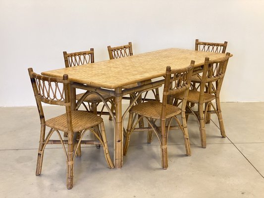 Dining Table in Wicker and Bamboo, 1970s-NPC-1785713