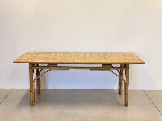 Dining Table in Wicker and Bamboo, 1970s-NPC-1785713