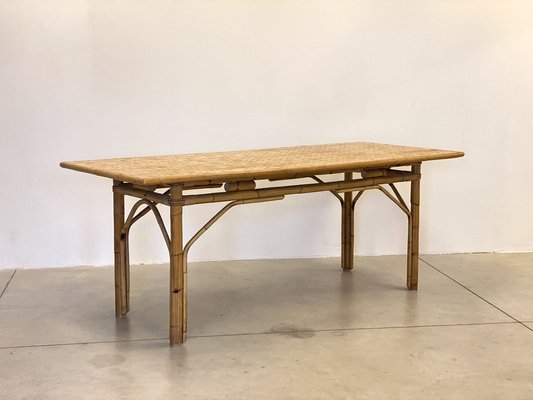 Dining Table in Wicker and Bamboo, 1970s-NPC-1785713