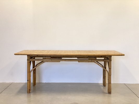 Dining Table in Wicker and Bamboo, 1970s-NPC-1785713