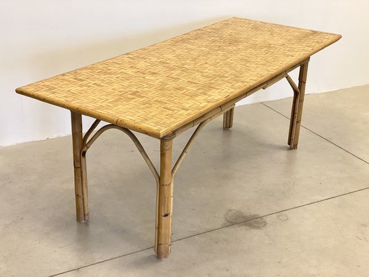 Dining Table in Wicker and Bamboo, 1970s-NPC-1785713