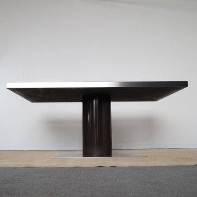 Dining Table with Glossy Black Lacquered Formica Top & Steel Disc Rotating Central Foot, 1970s-JQO-1293304