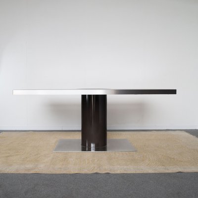 Dining Table with Glossy Black Lacquered Formica Top & Steel Disc Rotating Central Foot, 1970s-JQO-1293304