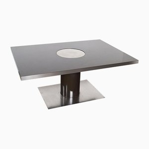 Dining Table with Glossy Black Lacquered Formica Top & Steel Disc Rotating Central Foot, 1970s-JQO-1293304