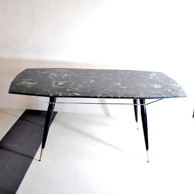 Dining Table with Hexagonal Wooden Feet & Brass Terminals, 1960s-JQO-807045