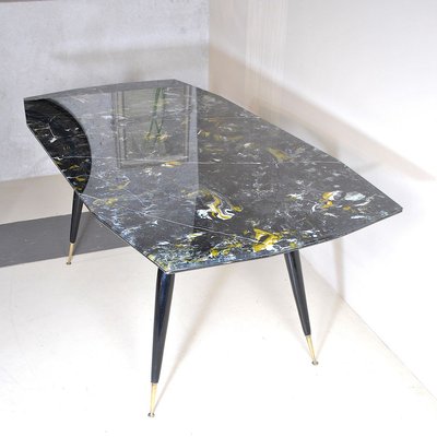 Dining Table with Hexagonal Wooden Feet & Brass Terminals, 1960s-JQO-807045