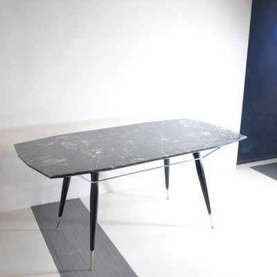 Dining Table with Hexagonal Wooden Feet & Brass Terminals, 1960s-JQO-807045