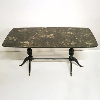 Dining Table With Marble Effect Glass Top, 1930s / 40s-BEW-1313059