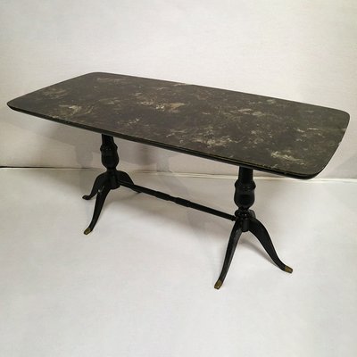 Dining Table With Marble Effect Glass Top, 1930s / 40s-BEW-1313059