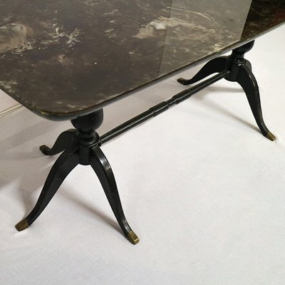 Dining Table With Marble Effect Glass Top, 1930s / 40s-BEW-1313059