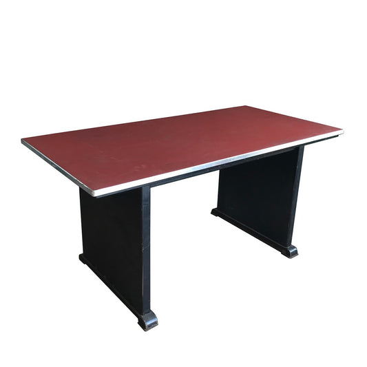 Dining Table with Red Linoleum Table Top and Black Metal Base, 1950s