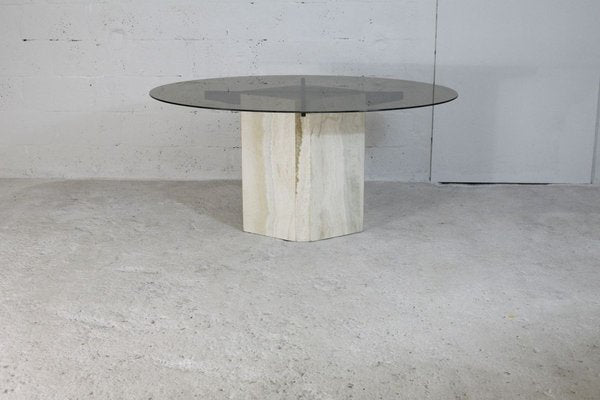 Dining Table with Stone Base and Smoked Glass Top, 1970s-MAO-828216