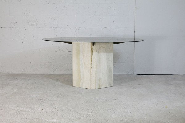 Dining Table with Stone Base and Smoked Glass Top, 1970s-MAO-828216