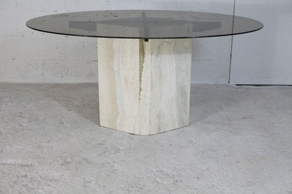 Dining Table with Stone Base and Smoked Glass Top, 1970s-MAO-828216