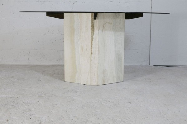 Dining Table with Stone Base and Smoked Glass Top, 1970s-MAO-828216