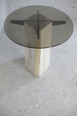 Dining Table with Stone Base and Smoked Glass Top, 1970s-MAO-828216