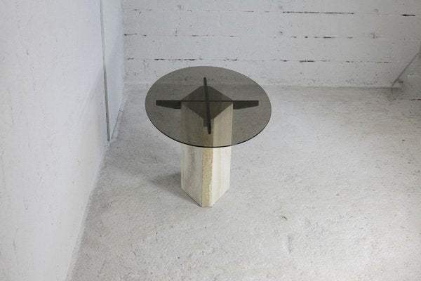 Dining Table with Stone Base and Smoked Glass Top, 1970s-MAO-828216