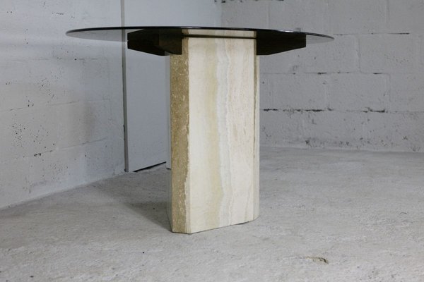 Dining Table with Stone Base and Smoked Glass Top, 1970s-MAO-828216