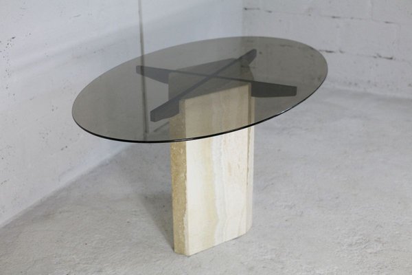 Dining Table with Stone Base and Smoked Glass Top, 1970s-MAO-828216