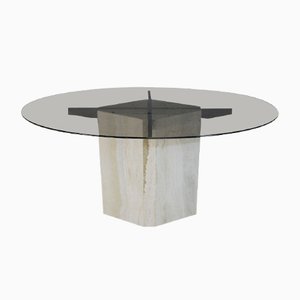 Dining Table with Stone Base and Smoked Glass Top, 1970s-MAO-828216