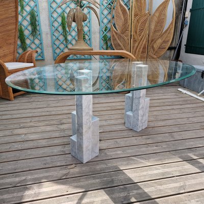 Dining Table with Two Feet in Carrare Marble, 1970s-DSC-1731804