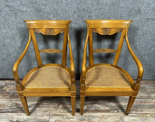 Directoire Armchairs in Blond Walnut, Set of 2