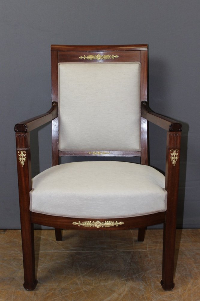 Directoire Armchairs in Mahogany and Bronze, 19th Century, Set of 2