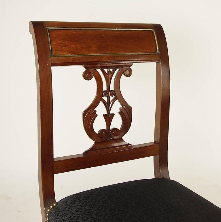 Directoire Mahogany Side Chairs with Brass Banding, Set of 4