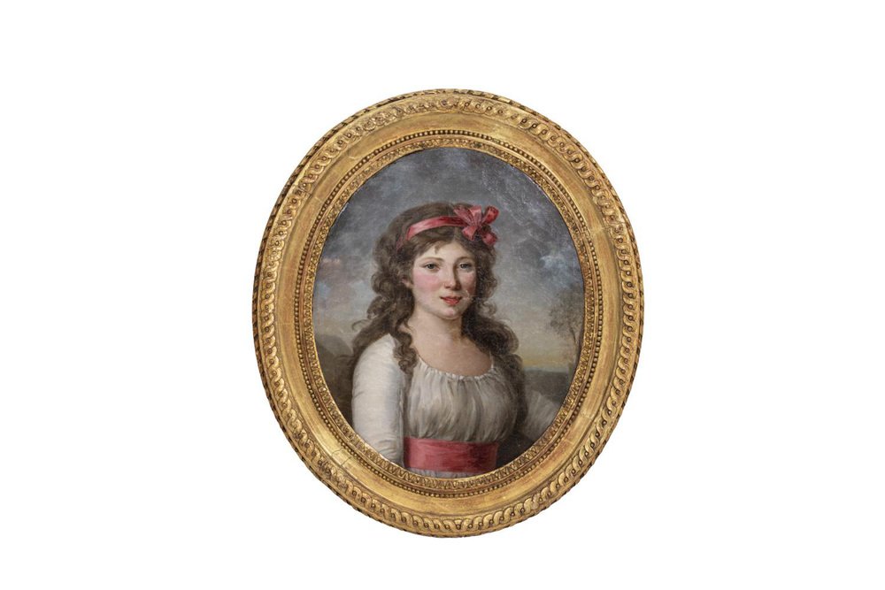 Directoire Portrait of a Young Woman, 1800s, Oil on Canvas, Framed