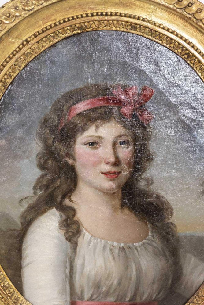 Directoire Portrait of a Young Woman, 1800s, Oil on Canvas, Framed