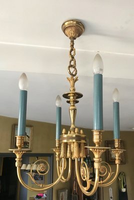 Directoire Solid Gilt Bronze Chandelier from Lucien Gau, 1960s-EK-621533