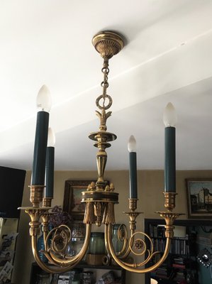 Directoire Solid Gilt Bronze Chandelier from Lucien Gau, 1960s-EK-621533