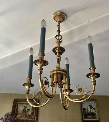 Directoire Solid Gilt Bronze Chandelier from Lucien Gau, 1960s-EK-621533