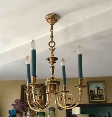 Directoire Solid Gilt Bronze Chandelier from Lucien Gau, 1960s-EK-621533