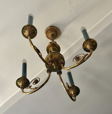 Directoire Solid Gilt Bronze Chandelier from Lucien Gau, 1960s-EK-621533