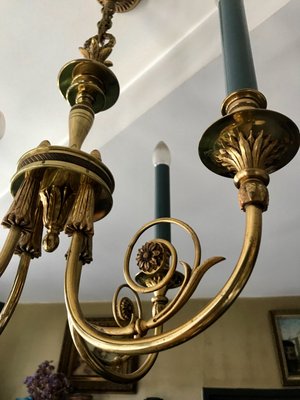 Directoire Solid Gilt Bronze Chandelier from Lucien Gau, 1960s-EK-621533