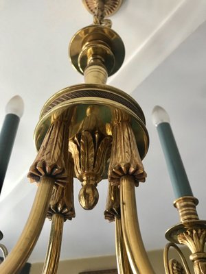 Directoire Solid Gilt Bronze Chandelier from Lucien Gau, 1960s-EK-621533