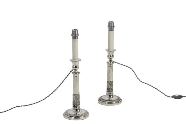 Directoire Style Candleholders in Silvered Metal, 1880s, Set of 2-CEJ-689577