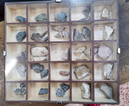 Display Cases with Various Minerals, Set of 4