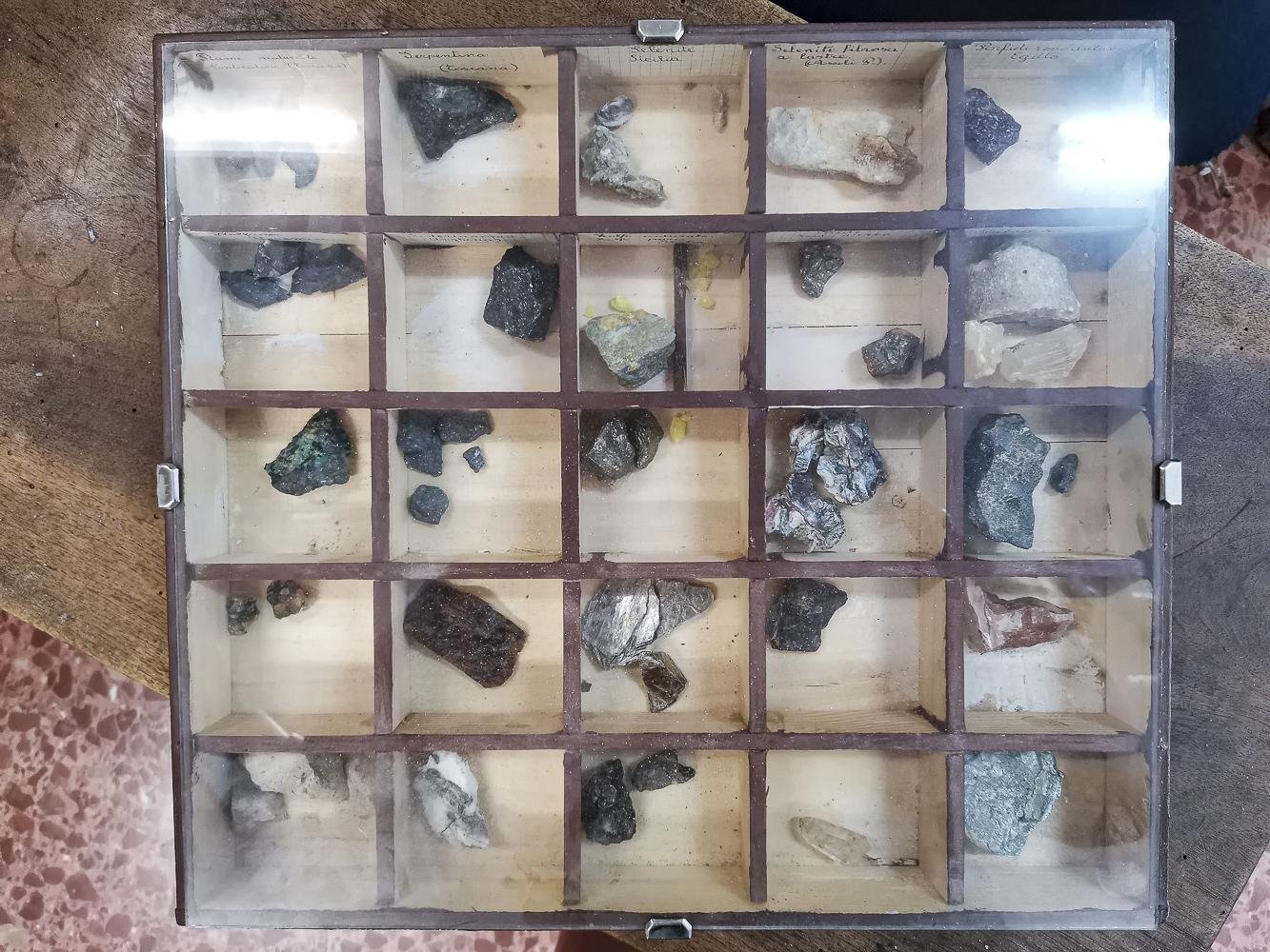 Display Cases with Various Minerals, Set of 4